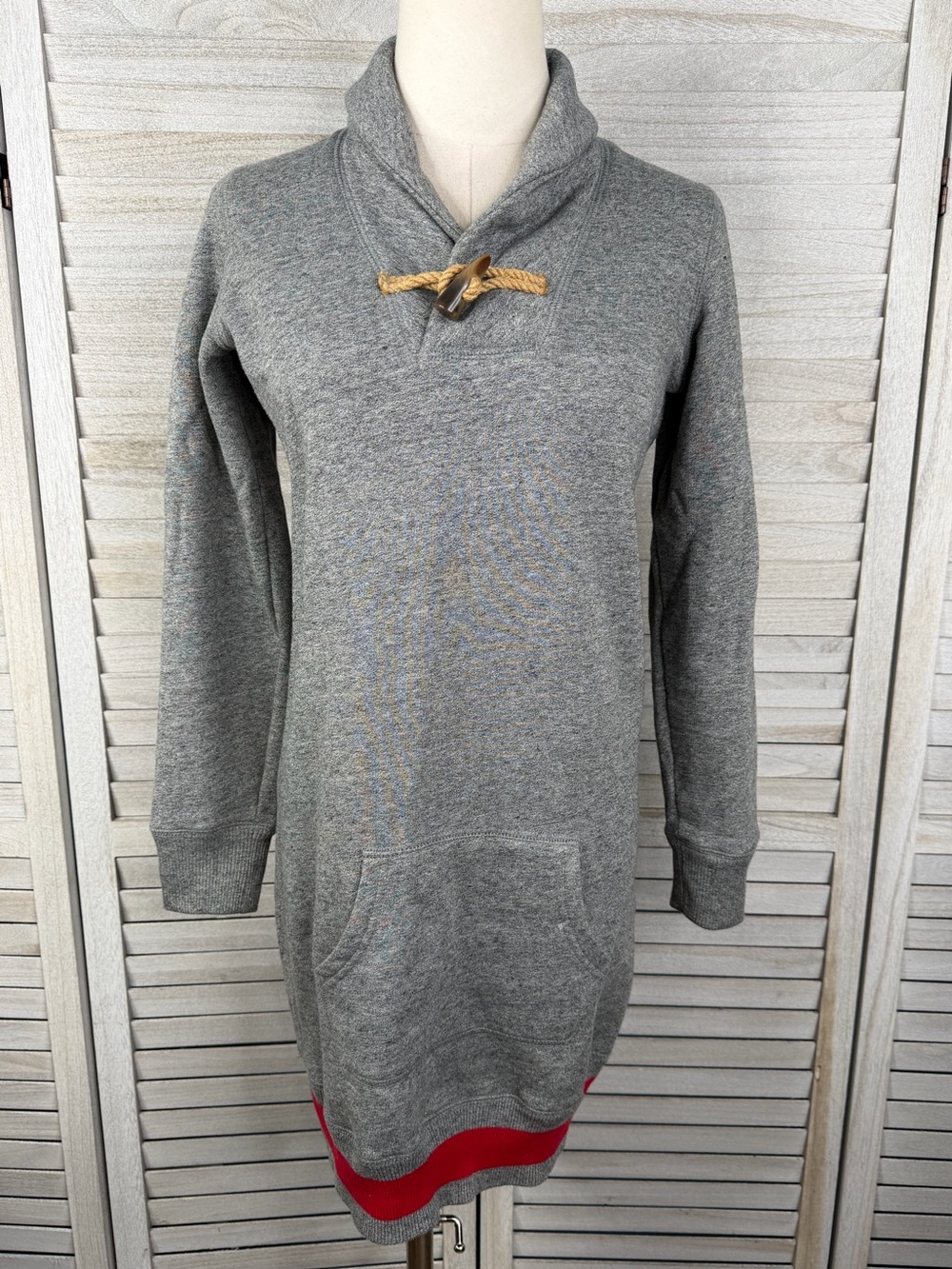 RALPH LAUREN Sweatshirt Dress Shawl Collar Toggle Neck Gray-Youth XL (Wms XS/S)